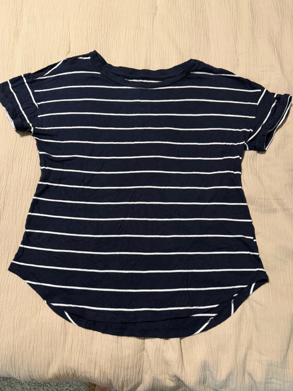 Maurices Navy Blue Striped Short Sleeve Top